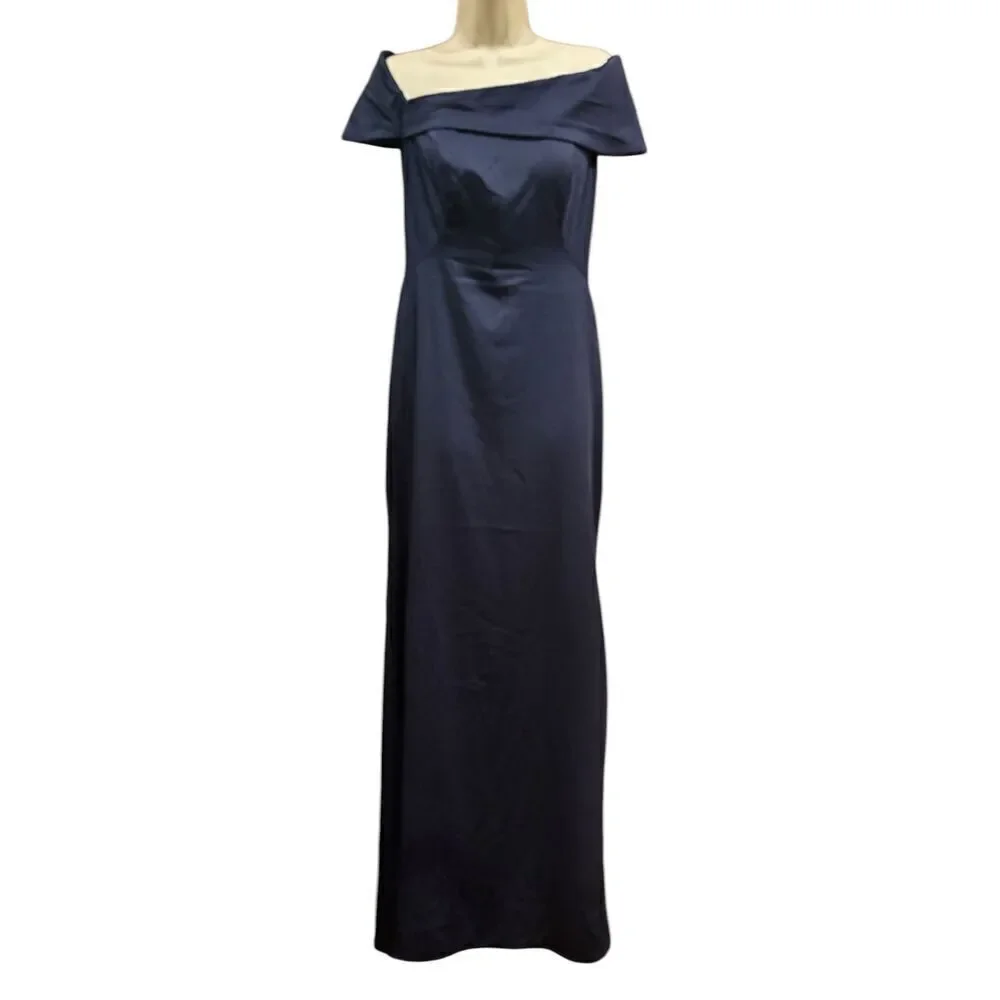 La Femme Off the Shoulder Gown in Navy Blue NWT Size 2